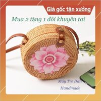 Túi Mây Tre Đan , Mặt Hoa Sen Cánh Hồng , Kích Thước 20x8cm