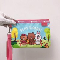 Túi mỹ phẩm, ví tiện lợi chính hãng  Lesportsac kèm dây đeo tay siêu xinh mẫu Gâú Thỏ Vịt Brown Cony Choco Sally Line