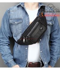 Túi nam đeo bụng, đeo ngực da bò thật BHM9044