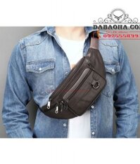 Túi nam đeo bụng, đeo ngực da bò thật BHM9044N màu Nâu cà phê