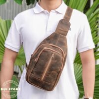 Túi nam đeo chéo da bò sáp thật 100% bảo hành chất lượng da 3 năm, Túi bao tử nam da bò thật Handmade