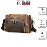 Túi nam đeo chéo da bò thật cao cấp handmade Edsel phong cách vintage cá tính nhiều ngăn đựng ipad, điện thoại