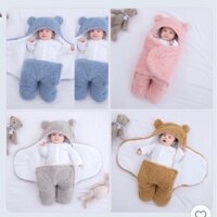 Túi ngủ mùa đông, Chăn ủ sơ sinh hình gấu, lông cừu mịn có chân cho bé