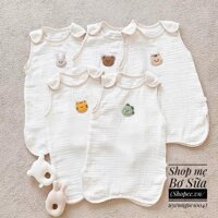 Túi ngủ thêu gấu cho bé vải xô muslin cao cấp