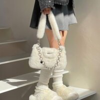 Túi nhồi bông Lu Xiao Chuan Y2K Hot Girl, túi xách dưới cánh tay cao cấp, túi đeo chéo dây xích, túi xách dễ thương và mềm mại