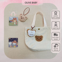 Túi Nhung Đựng Đồ Cho Mẹ Và Em Bé Nhỏ Gọn Tiện Mang Theo Họa Tiết Gấu Mặt Cười Siêu Dễ Thương 25*20*10cm