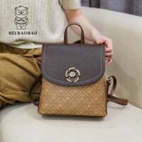 Túi nữ balo màu nâu hoa trà họa tiết cổ điển trẻ trung sang trọng