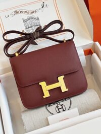 Túi Nữ Cao Cấp Hermes Constance Màu Đỏ Mận 19cm