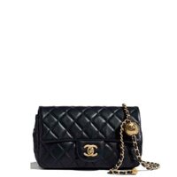 Túi Nữ Chanel Flap Bag Lambskin 'Black Leather'