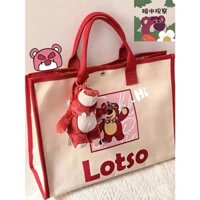 Túi nữ đeo vai gấu dâu, túi tone túi canvas hoạt hình gấu dâu siêu cưng