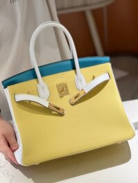 Túi Nữ Hermes Birkin 30 Togo Ghw Mix Siêu Cấp 2 Màu Vàng Xanh 30cm