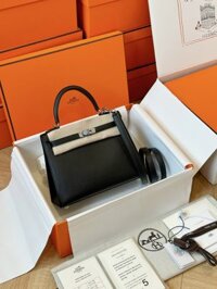 Túi Nữ Hermes Kelly Da Epsom Like Auth Khóa Bạc Màu Đen 25cm