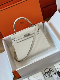 Túi Nữ Hermes Kelly Da Epsom Like Auth Khóa Vàng Màu Trắng 25cm