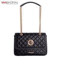Túi nữ Love Moschino mầu đen, kẻ ô quả trám, logo dập nổi mầu vàng