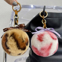Túi Nữ Mặt Dây Chuyền Thật Rex Thỏ Tóc Da Báo Lông Bóng Móc Khóa Mặt Dây Chuyền Dễ Thương Pompons Túi Mặt Dây Chuyền