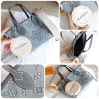 Túi nữ xách tay hàng Super Vip vải bò xanh nhạt bản cao cấp vân nổi chuẩn xịn sz19cm kèm 1 ví tròn+quai đeo bản to
