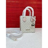 Túi Phone Chính Hãng Michael Kors MK Mercer Extra-Small Logo Leather Crossbody Bag Màu Trắng Logo Viền Hồng