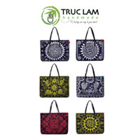 Túi Quai Xách Tote Vải Thổ Cẩm Nhuộm Chàm Họa Tiết Sáp Ong Vẽ Tay Quai Da Cá Tính TCT155 Trúc Lâm Handmade