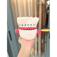 Túi rút hoạ tiết hoa Tulip len milk cotton đựng đồ trang điểm, trang sức..