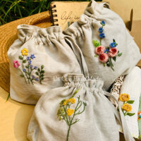 Túi rút linen thêu tay Cá Con handmade