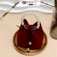 Túi rút vải nhung mịn dự tiệc dây đeo ngọc Ngọc Dung | Blanco