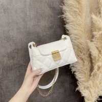 Túi sách thời trang, túi kẹp nách dây xích da mềm ô trám size 18cm khóa bấm vuông (TX72)