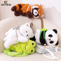 Túi sang trọng gấu trúc FUJICOU, Dây đeo ếch có thể điều chỉnh Capybara Ba lô sang trọng, Đồ chơi ngủ cho bé Panda PP Cotton Furry Penguin Túi đeo chéo học sinh
