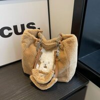 Túi sang trọng nữ thỏ trắng đeo vai học sinh túi tote mùa thu đông sức chứa lớn túi đi lại đa năng