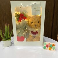 Túi set quà Gấu Bông, Hoa,Quà Tặng 14-2 Lễ tình nhân Valentin. Set quà tặng lưu niệm ý nghĩa tặng kèm túi đèn thiệ