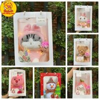 Túi Set Quà Tặng Gấu Bông và Hoa, Thiệp, Đèn led Valentine 14/2 8/3 Noel Chúc Mừng Sinh Nhật tặng bạn người yêu