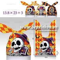 Túi tai thỏ Halloween 14x23cm đầu lâu caro vàng cam