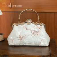 Túi thêu đi tiệc, túi đính đá cao cấp, túi xách nữ sang chảnh, túi đính cườm thêu hoa ly hồng TX12