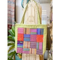 Túi Thổ Cẩm Size lớn đựng đồ đi làm đi học túi xách tote vải có khóa kéo Đồng