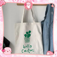 Túi tote bag Big Trend hình hello cactus chất liệu vải bố trơn mềm đẹp giá rẻ thời trang Hàn Quốc