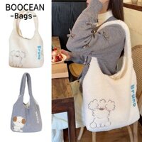 Túi Tote BOOCEAN, Túi đeo vai chó con màu kem, Quà tặng Túi xách Cotton thêu phong cách Hàn Quốc dành cho nữ