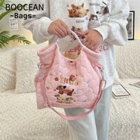 Túi Tote BOOCEAN, Túi đeo vai thêu chó con, Túi xách màu kem dung tích lớn phong cách Hàn Quốc thời trang