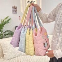 Túi Tote CHLOCH, Túi đeo vai thêu màu kem, Túi xách Cotton phong cách Hàn Quốc