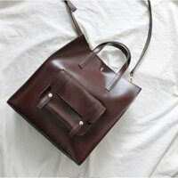 Túi tote da trơn đựng A4 có túi nhỏ trước bảng màu vintage P110