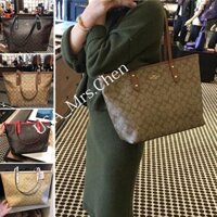 Túi tote dây kéo COACH, giấy mua hàng chính hãng F58292 girl shop bag mummy bag