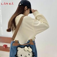 Túi Tote Denim thời trang đường phố LAN KA với thiết kế mèo dễ thương để sử dụng hàng ngày
