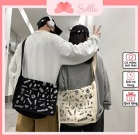 Túi tote đeo chéo nam nữ đi học vải canvas cặp đeo vai unisex ulzzang hoạt hình Sollle