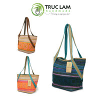 Túi Tote Đeo Vai Phong Cách Vải Thổ Cẩm Thêu Tay Hai Mặt Phối Da Lộn Cá Tính TCT136 Trúc Lâm Handmade