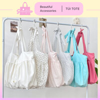Túi Tote đeo vai, túi vải chấm bi ngăn rộng đi học đi làm - SV08 bag women