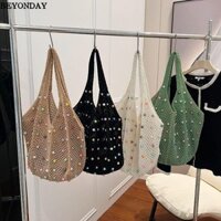 Túi Tote đi biển BEYONDAY, với hạt màu Túi dệt kim móc Boho, Túi Tote dung tích lớn thủ công rỗng