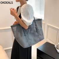 Túi Tote đi biển OKDEALS, Túi bơi du lịch lưới có thể gập lại, Túi đựng đồ vệ sinh chống nước dung tích lớn nhiều túi