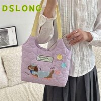 Túi Tote DSLONG, Túi Đeo Vai Thêu Màu Kem, Túi Xách Cotton Dung Tích Lớn Phong Cách Hàn Quốc