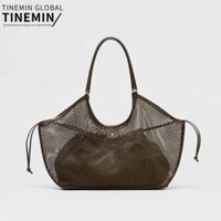 Túi Tote Du Lịch TINEMIN, Túi Đi Biển Lưới Dung Tích Lớn, Da PU Có Khóa Túi Hành Lý Thiết Kế Sang Trọng