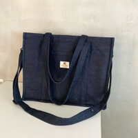 Túi tote form vuông unisex vải jean dày dặn có ngăn đựng laptop handmade BICHUBI STUDIO