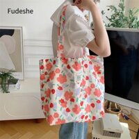 Túi Tote FUDESHE, Túi xách Túi đeo vai dung tích lớn, Túi mua sắm vải Cotton hoa cổ điển thông thường dành cho nữ