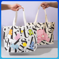 Túi tote gấu, túi đi học thêm vải canvas cute, dễ thương đeo vai form to, đựng sách, đựng laptop phong cách hàn quốc